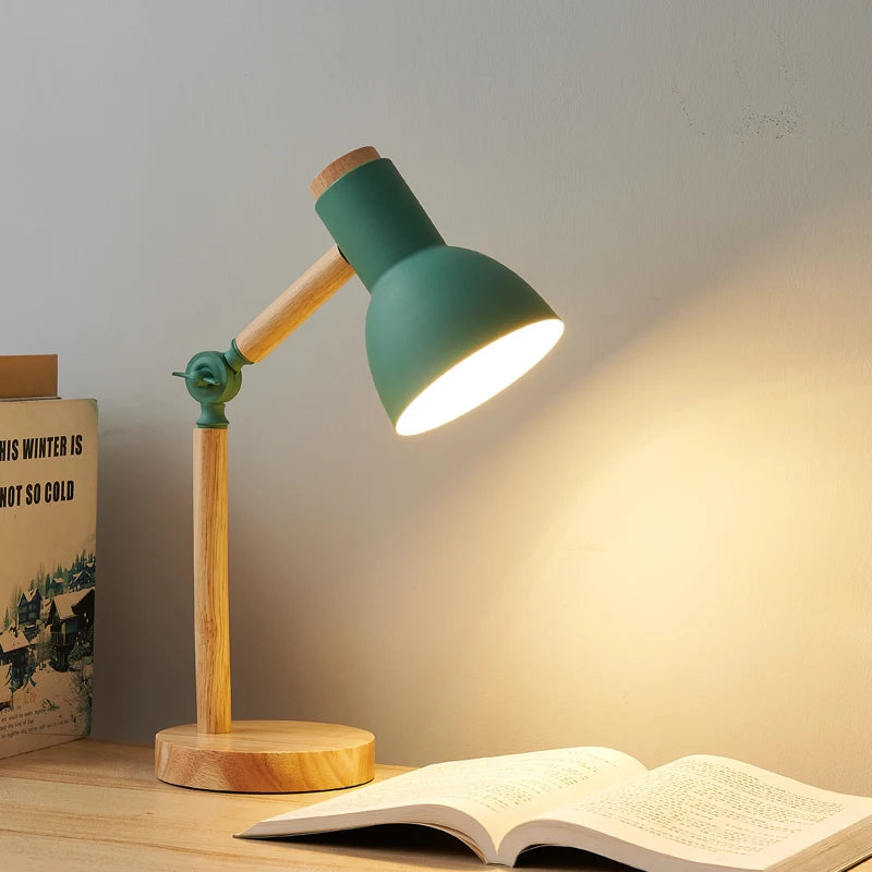 Creative Nordic Wooden Desk Lamp — Adjustable LED Bedside & Reading Light