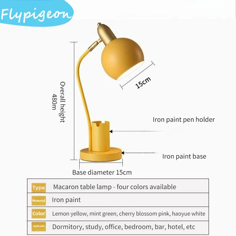 Macaron LED Desk Lamp – Dimmable & Eye-Protection | Nordic Iron Design