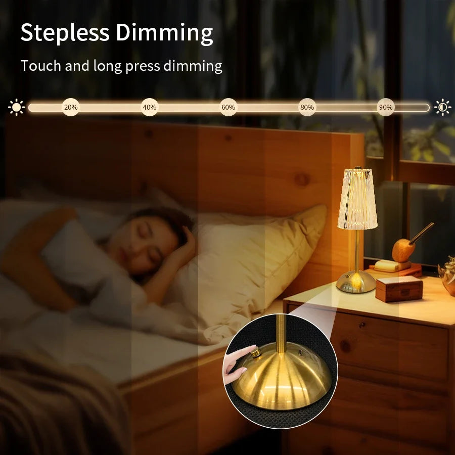 LED Table Lamp Touch Sensor Dimmable Desktop Night Light Rechargeable Wireless Reading Lamp for Hotel Bar Bedroom Decor Light