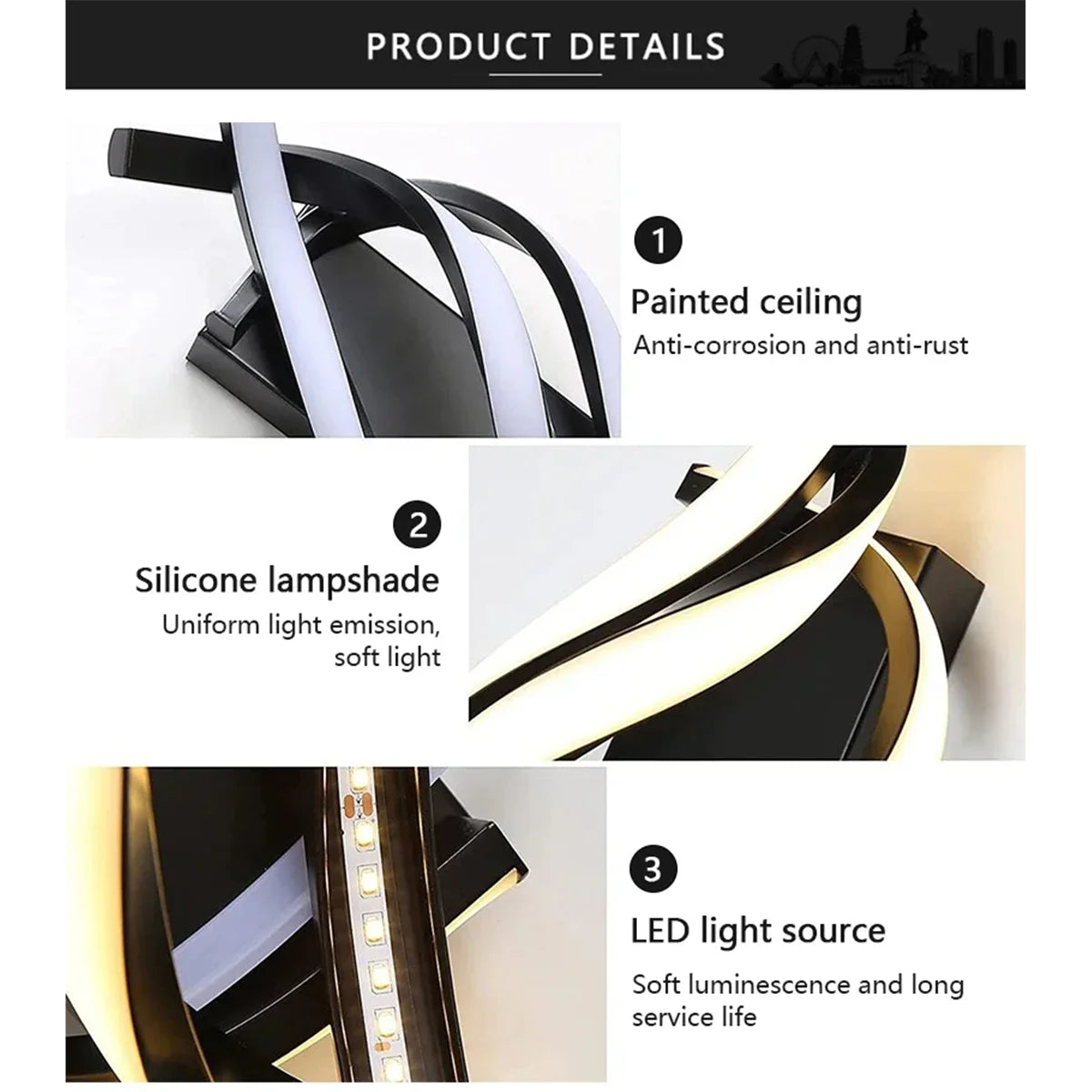 Modern Led Wall Light Energy Saving Artistic Lamp Cool White Lighting Fixture Minimalist Mounted Black Metal Sconce Simple Decor