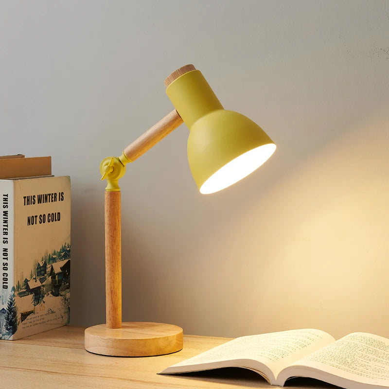 Creative Nordic Wooden Desk Lamp — Adjustable LED Bedside & Reading Light