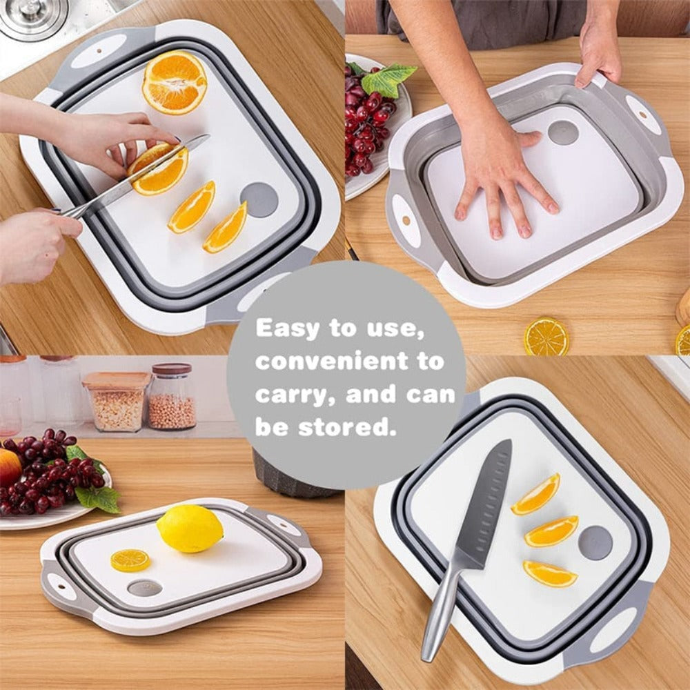 3-in-1 Collapsible Cutting Board with Strainer & Storage Box