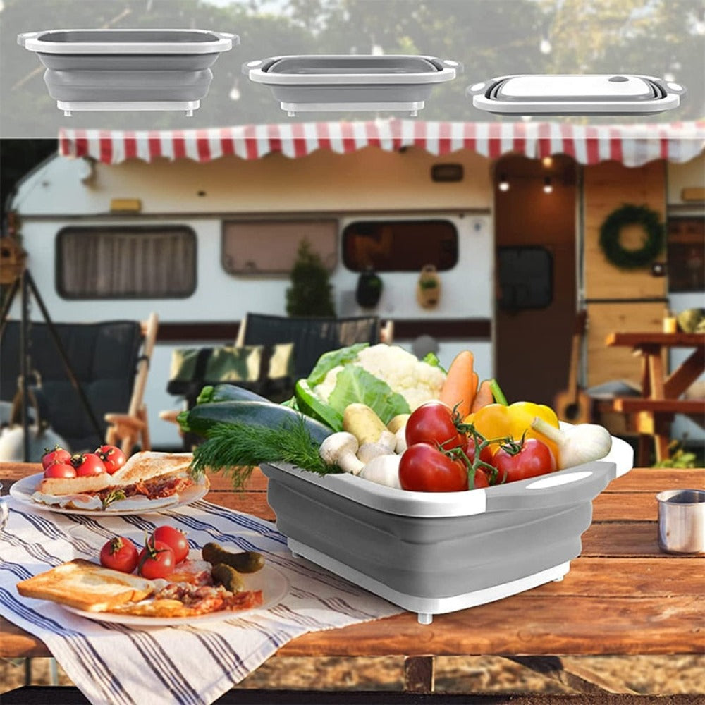 3-in-1 Collapsible Cutting Board with Strainer & Storage Box