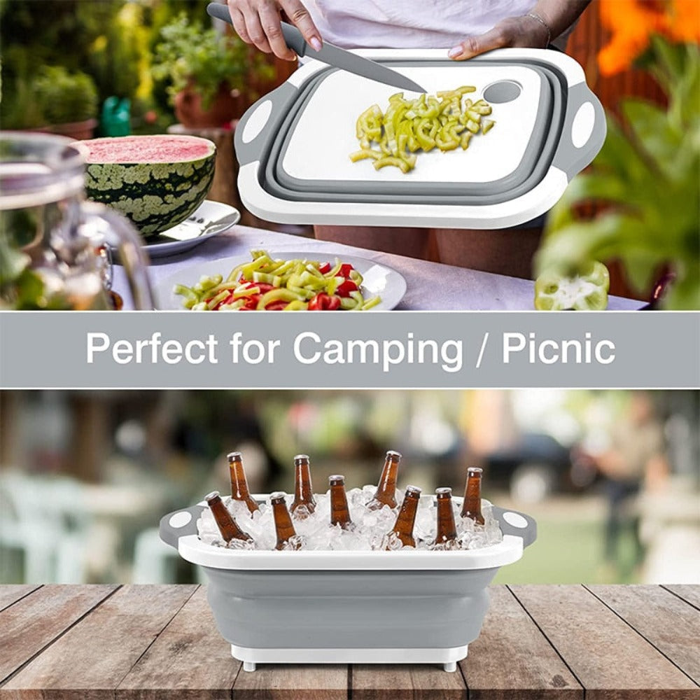 3-in-1 Collapsible Cutting Board with Strainer & Storage Box