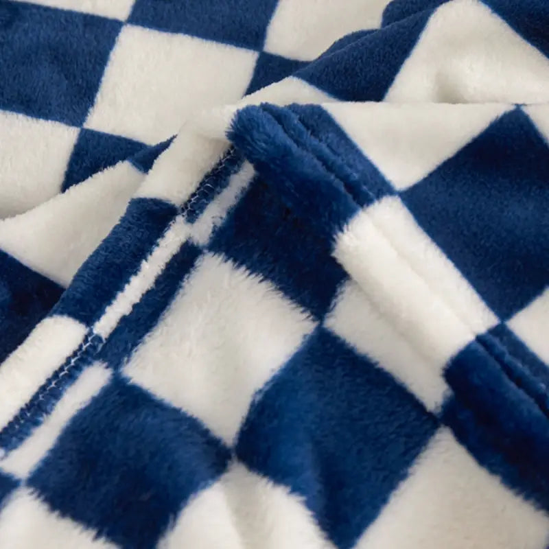 Cozy Blue & White Plaid Flannel Throw Blanket