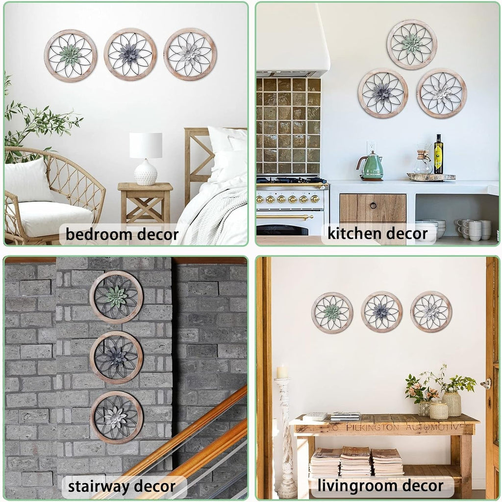 Round Farmhouse Wall Decor Set with Interchangeable Metal Flowers