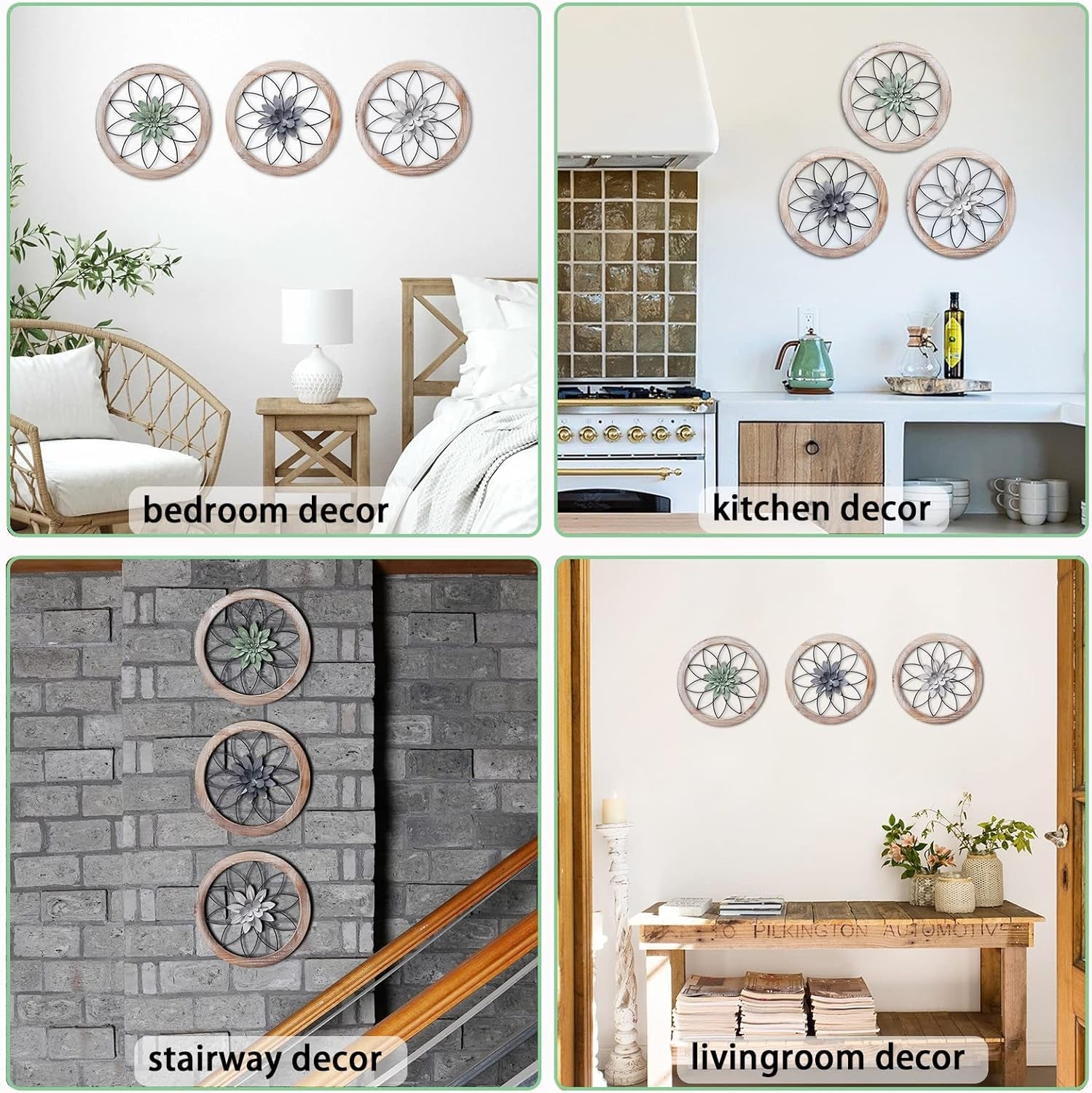 Round Farmhouse Wall Decor Set with Interchangeable Metal Flowers