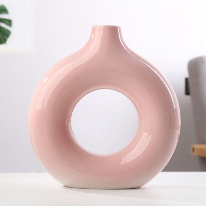 Sculptural Donut Ceramic Vase – Minimal Home Decor Accent