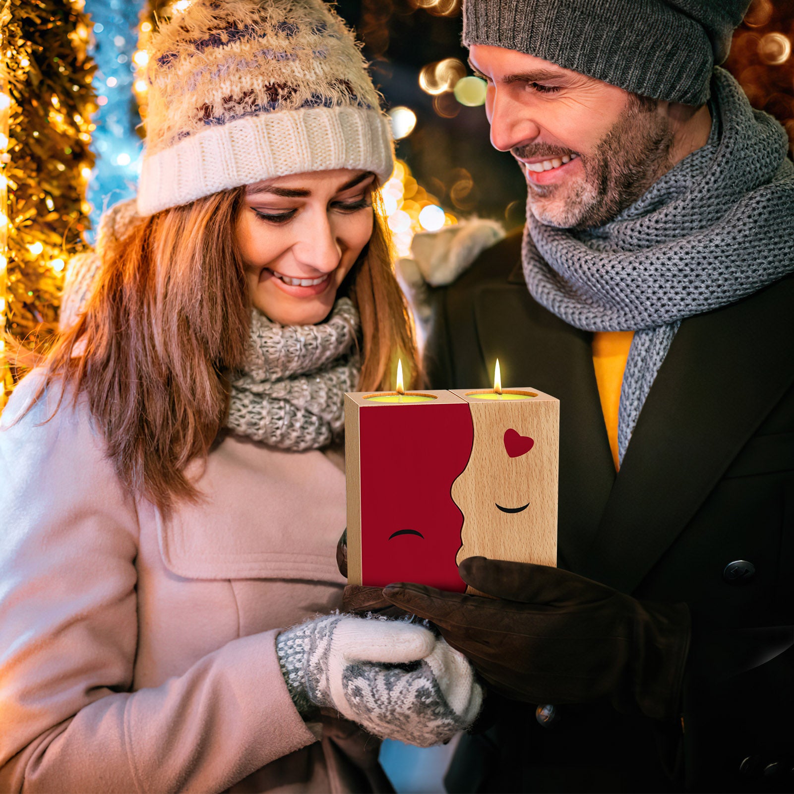 Kissing Candle Holders – Wooden Decorative Set (2pcs)