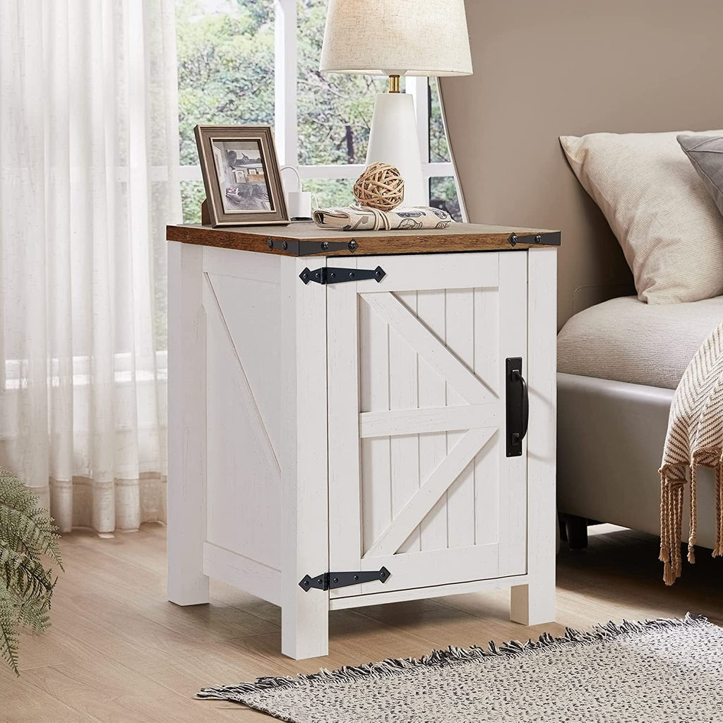 Farmhouse Nightstand With Charging Station Antique Finish