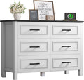 6 Drawer Farmhouse Dresser with Built-In Power Outlet – White & Black