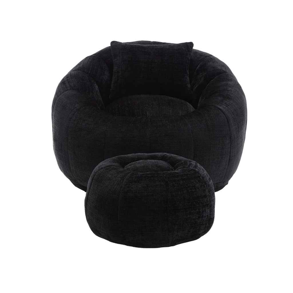 Modern Extra Large Round Bean Bag Chair with Footrest – Ultra Cozy Living Room Lounger