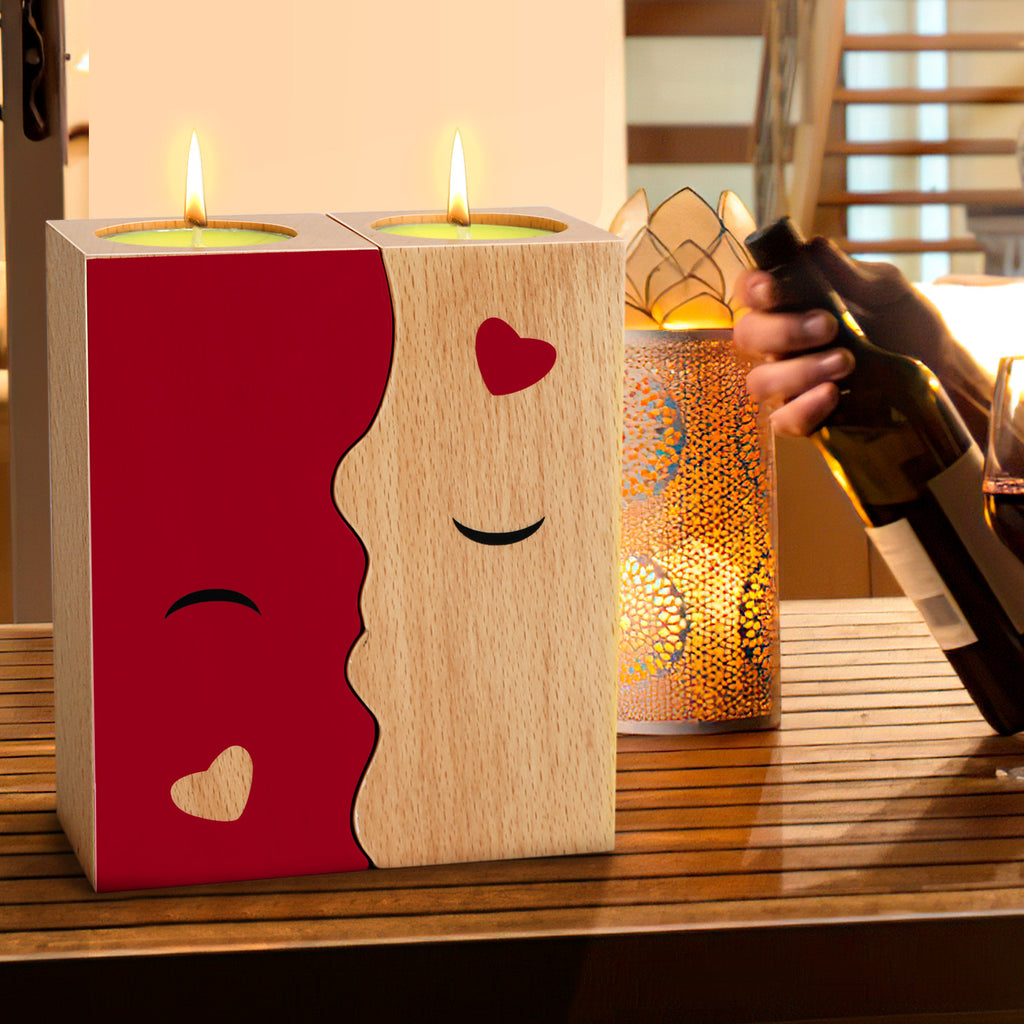 Kissing Candle Holders – Wooden Decorative Set (2pcs)