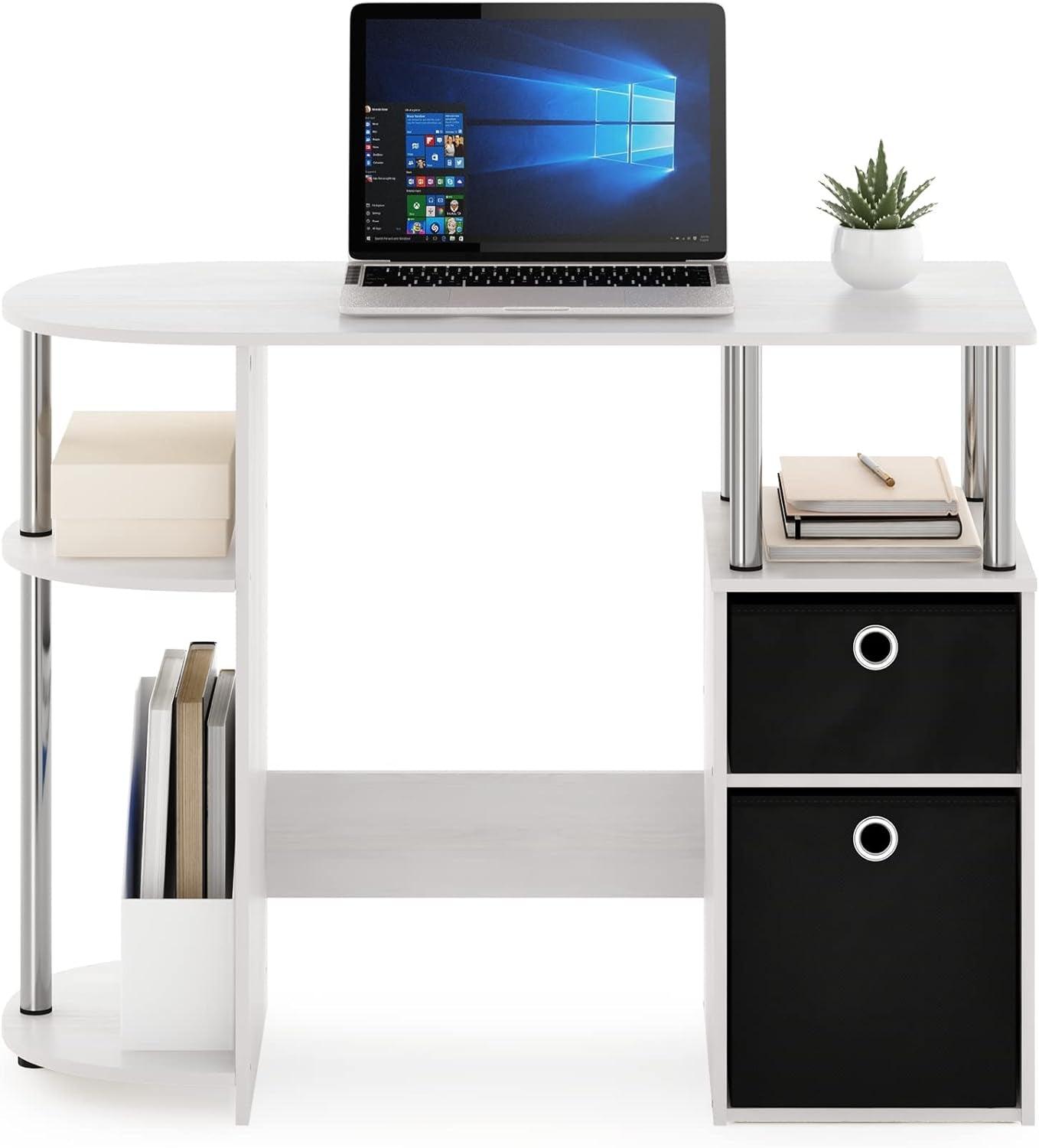 Jaya Simplistic Computer Desk White Oak With Storage