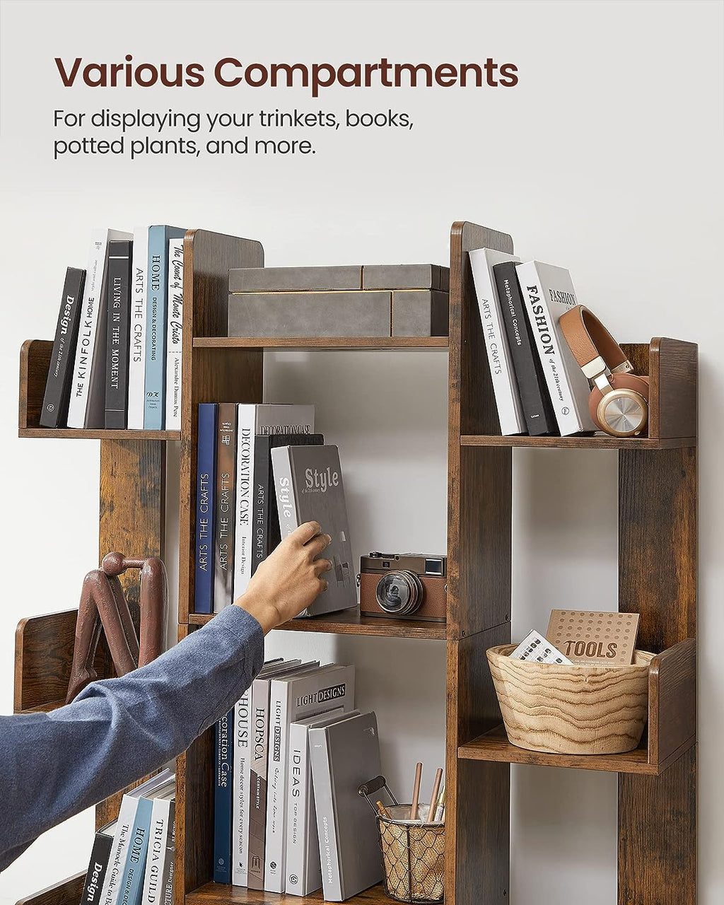 Tree-Shaped Rustic Bookshelf with 13 Shelves – Space-Saving Bookcase