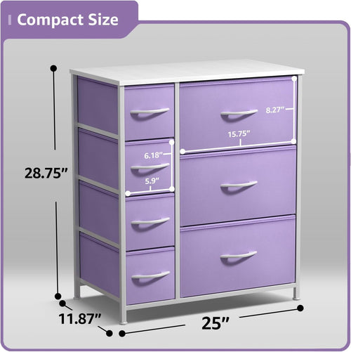 7-Drawer Kids Storage Dresser – Pastel Purple Fabric Drawers