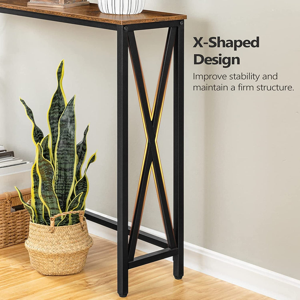 Rustic Brown Sofa Table with Power Outlet & USB Ports