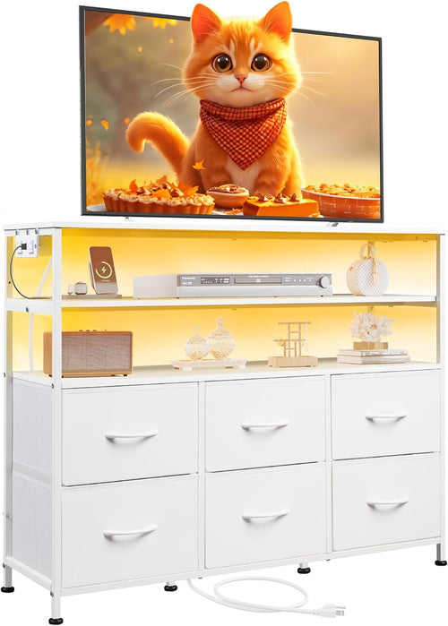 LED Dresser TV Stand with LED Lights & 6 Drawers
