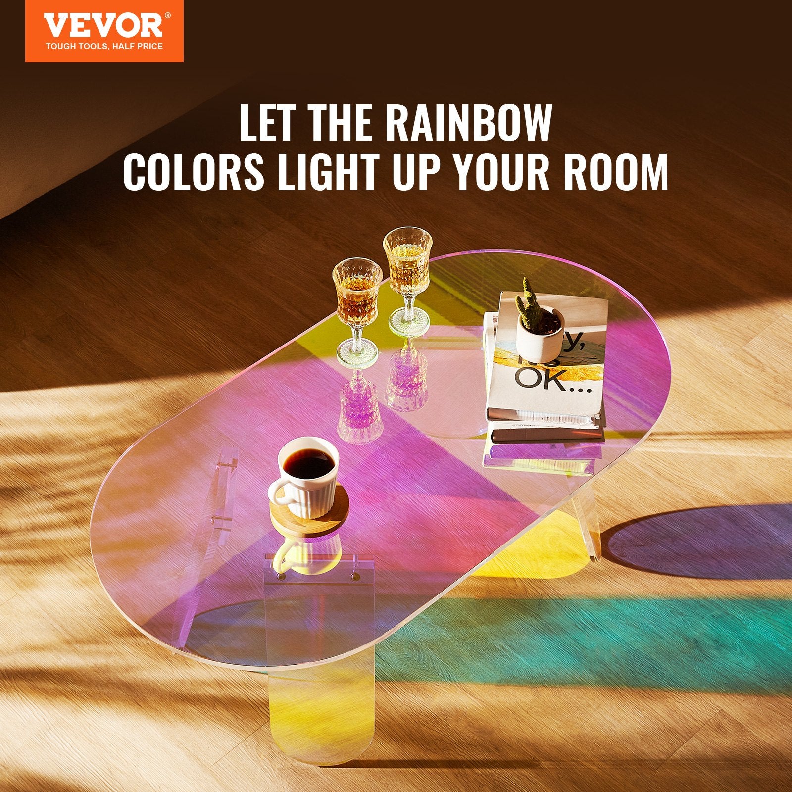 Iridescent Acrylic Side Table – Modern Rainbow Accent Table