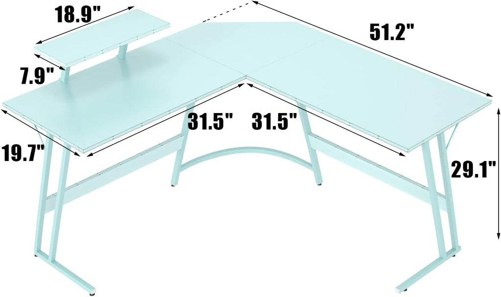 L-Shaped Gaming Desk 51” Corner Computer Desk – Carbon Fiber Style