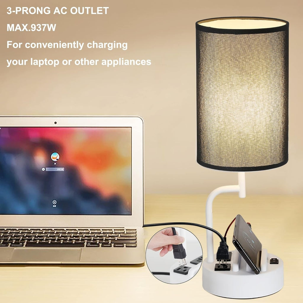 Table Lamp With 3 USB Ports And AC Outlet White Black