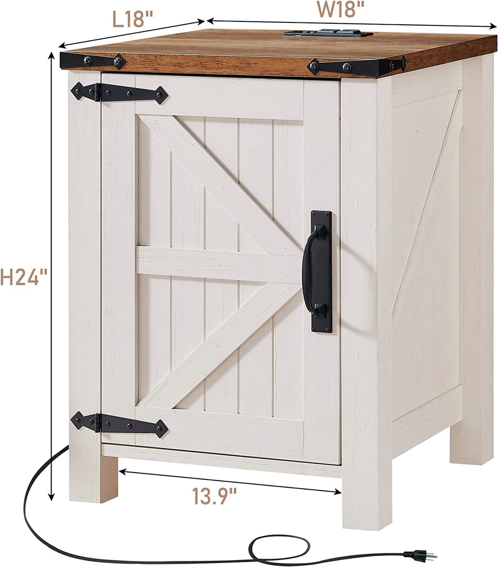 Farmhouse Nightstand With Charging Station Antique Finish