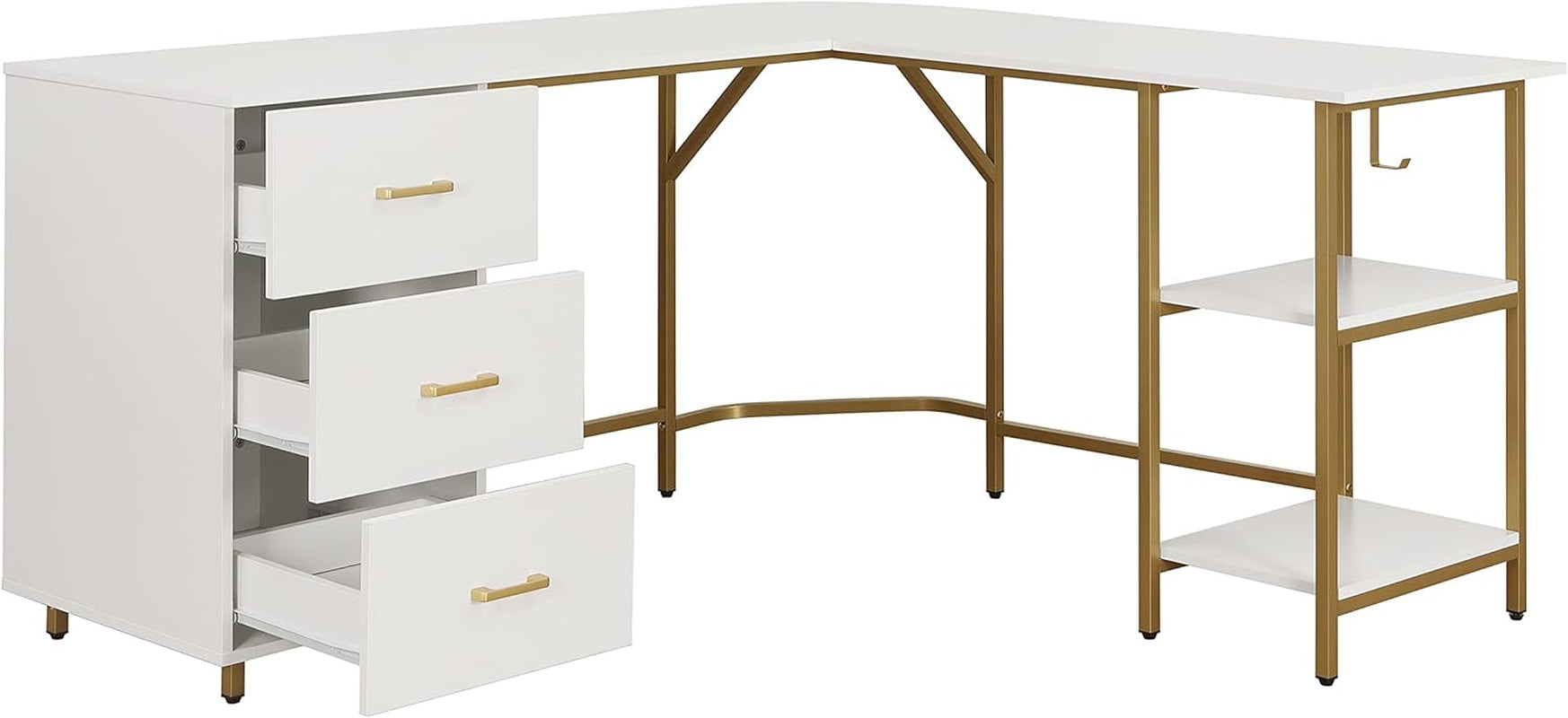 L Shaped Corner Desk Two Tone With Drawers And Shelves For Home Office