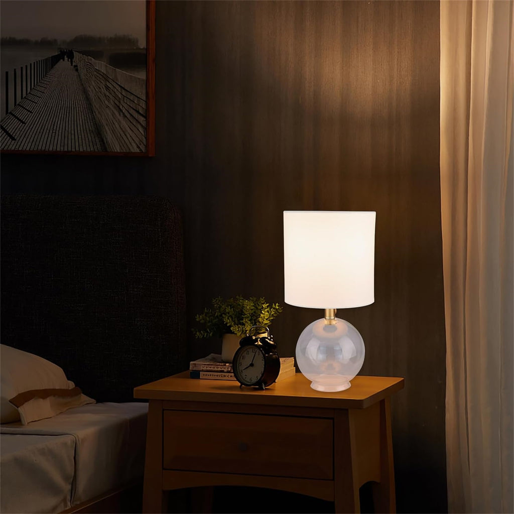 Minimal Glass Table Lamp with Fabric Shade – Soft Ambient Bedside Light