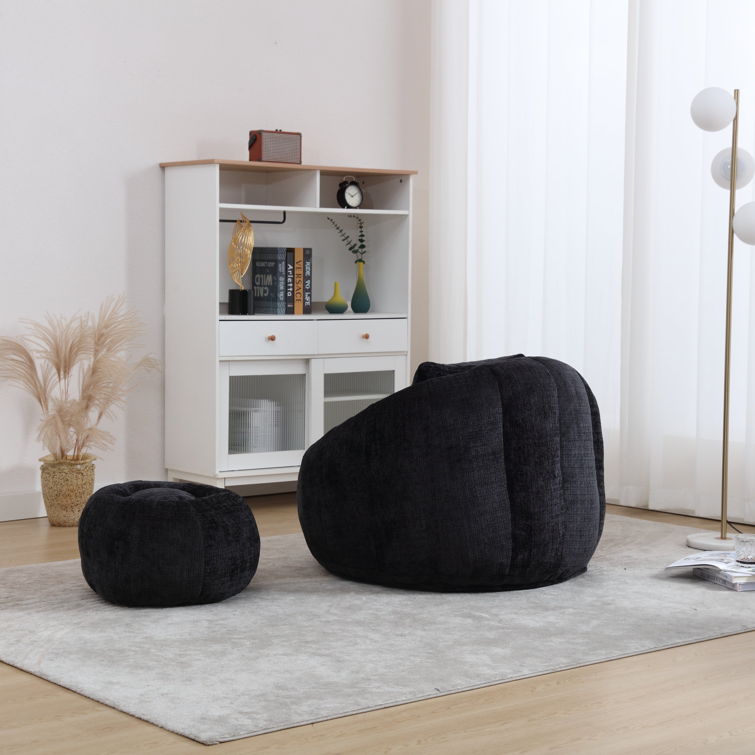 Modern Extra Large Round Bean Bag Chair with Footrest – Ultra Cozy Living Room Lounger