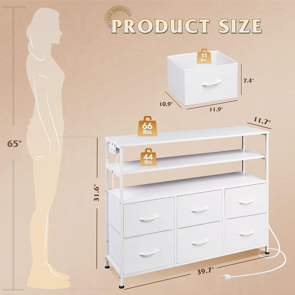 LED Dresser TV Stand with LED Lights & 6 Drawers