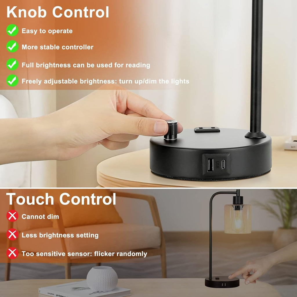 Industrial Desk Lamps 2-Pack with USB-C Charging & Dimmable Light