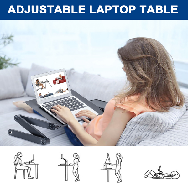 Adjustable Laptop Desk with Cooling Fans – 360° Ergonomic Workstation