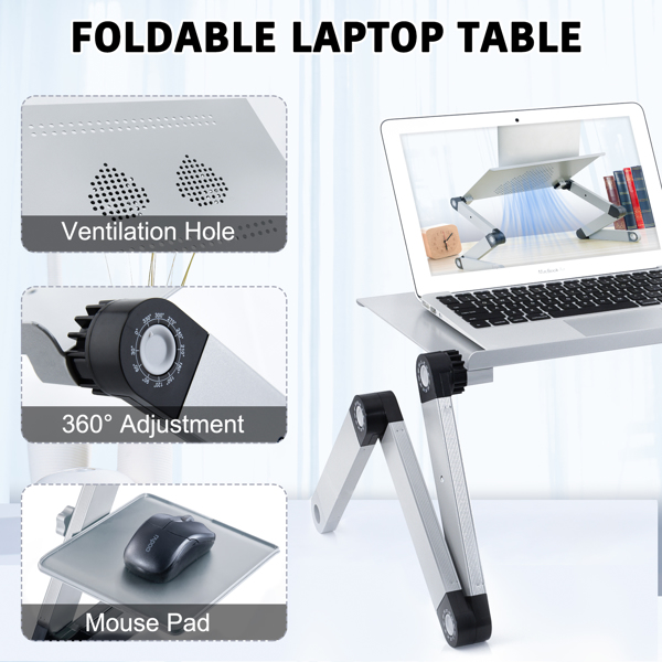 Adjustable Laptop Desk with Cooling Fans – 360° Ergonomic Workstation