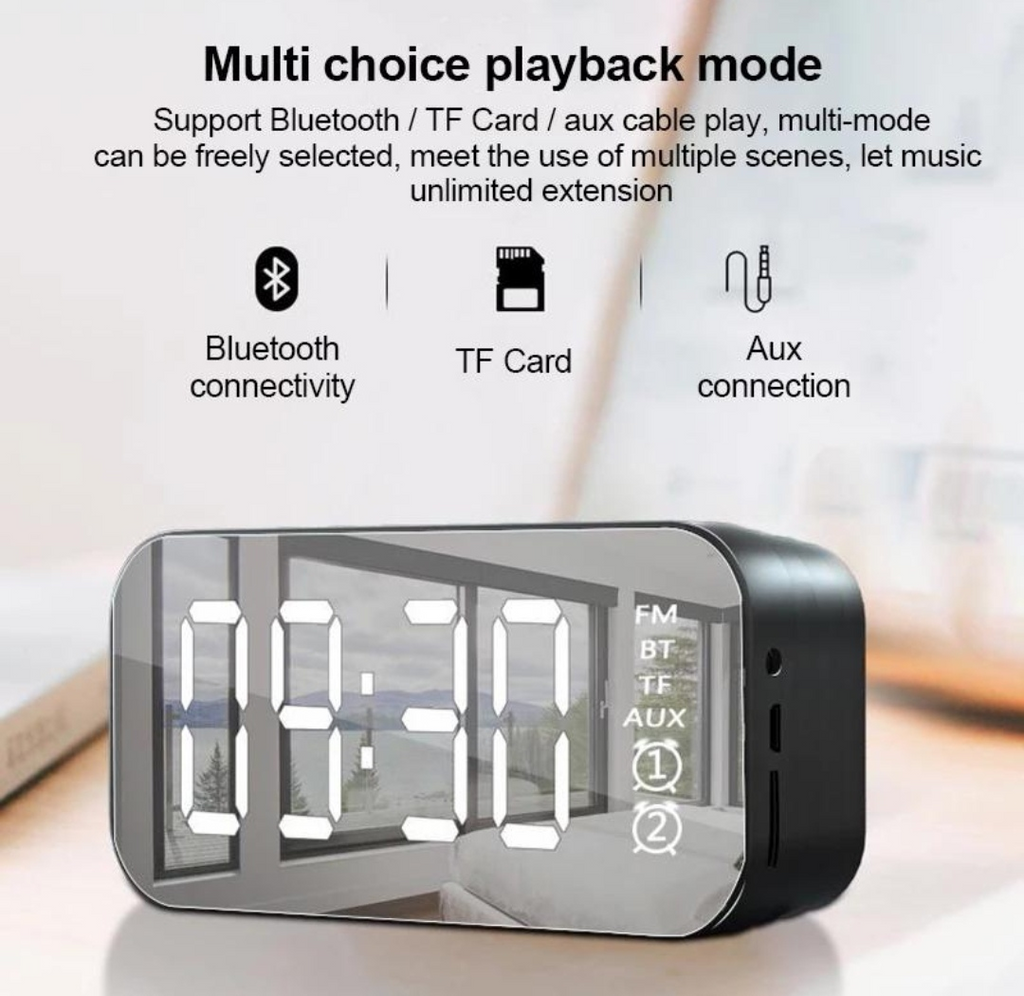 LED Display Alarm Clock Bluetooth Speaker with FM Radio