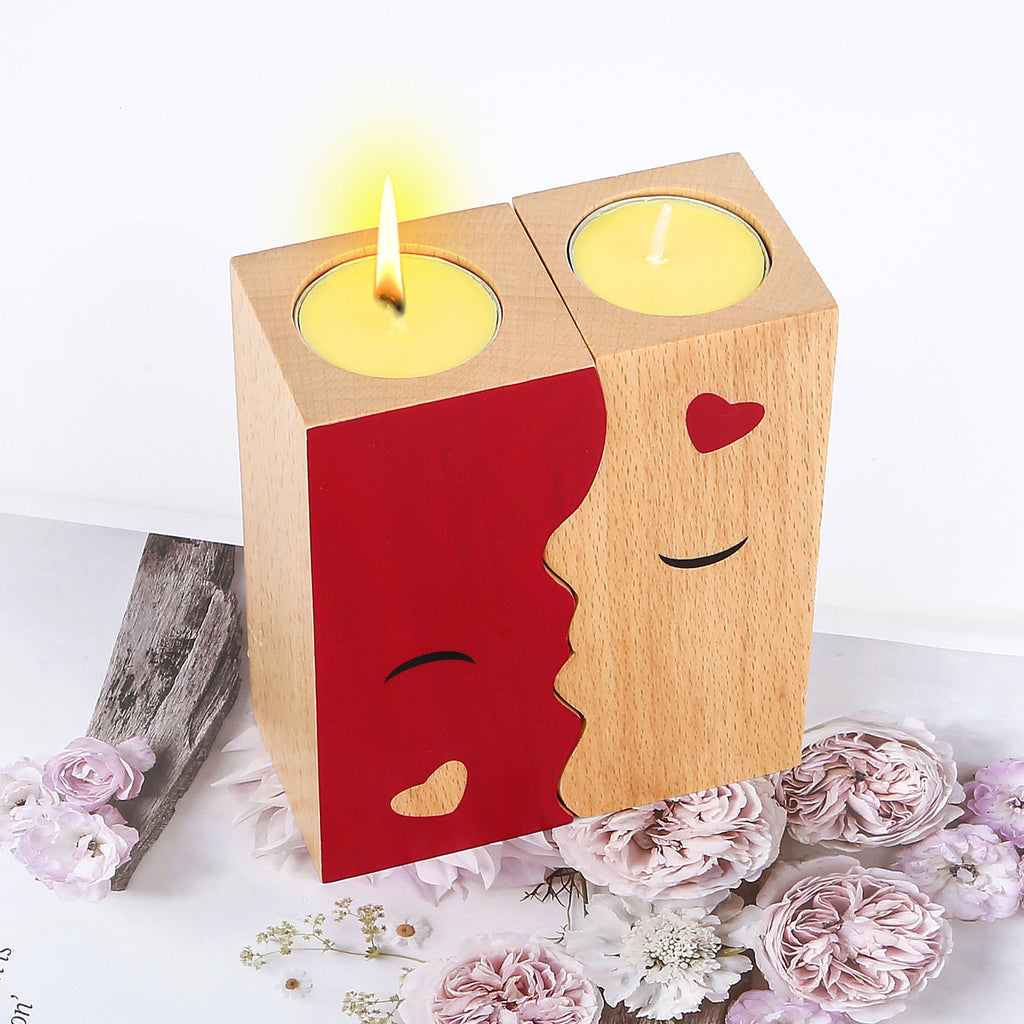 Kissing Candle Holders – Wooden Decorative Set (2pcs)