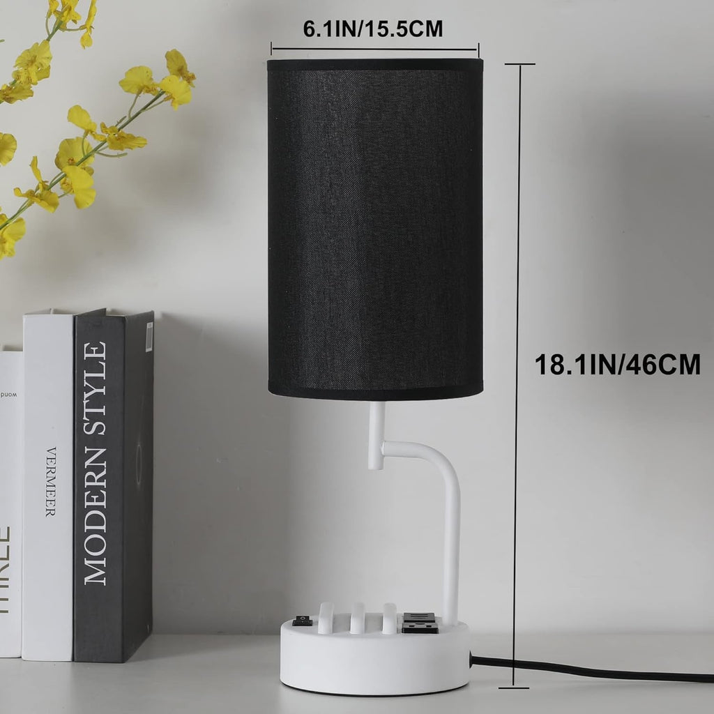 Table Lamp With 3 USB Ports And AC Outlet White Black