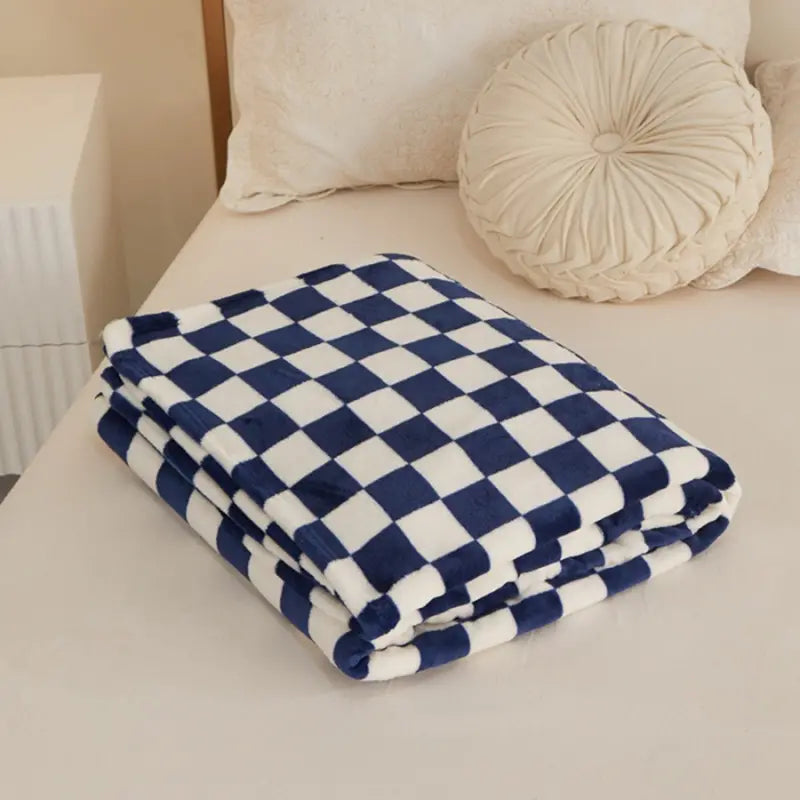 Cozy Blue & White Plaid Flannel Throw Blanket