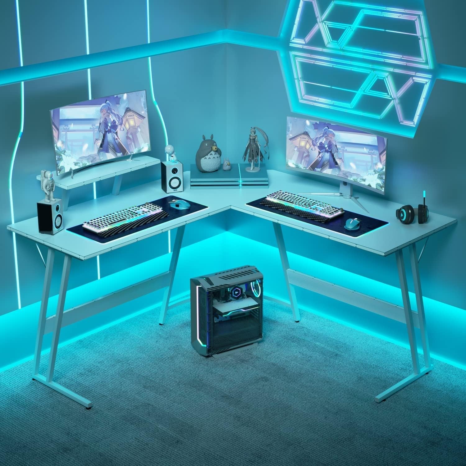 L-Shaped Gaming Desk 51” Corner Computer Desk – Carbon Fiber Style