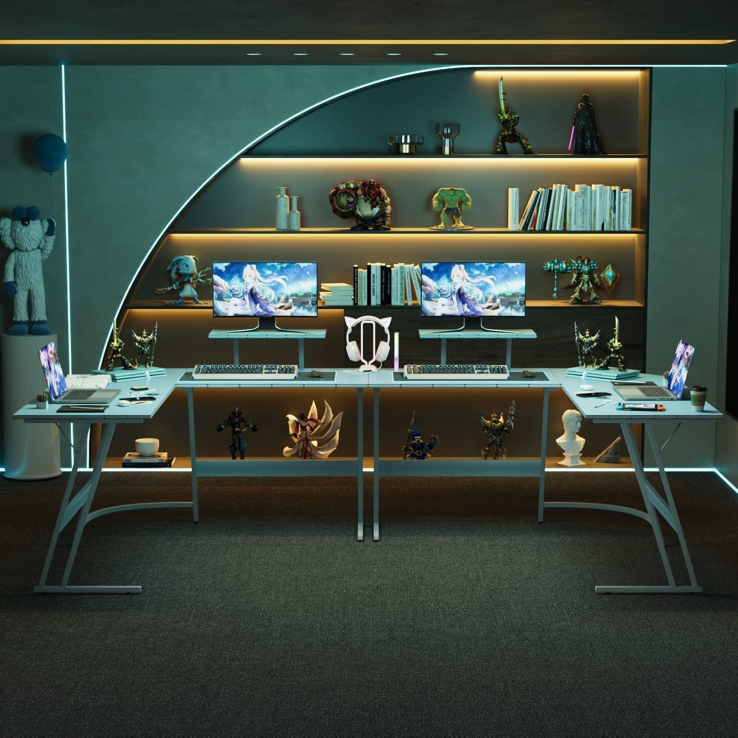 L-Shaped Gaming Desk 51” Corner Computer Desk – Carbon Fiber Style