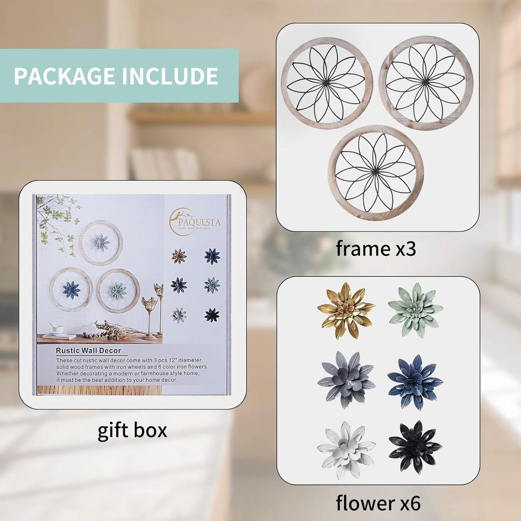 Round Farmhouse Wall Decor Set with Interchangeable Metal Flowers