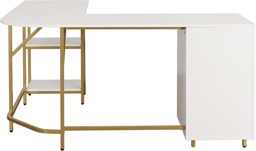 L Shaped Corner Desk Two Tone With Drawers And Shelves For Home Office
