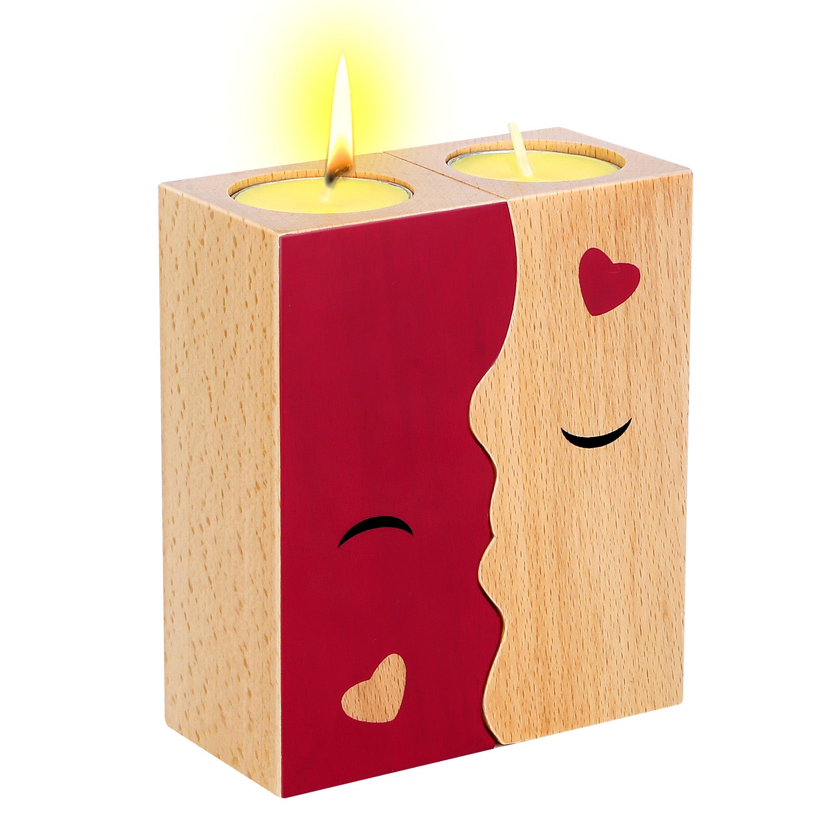 Kissing Candle Holders – Wooden Decorative Set (2pcs)