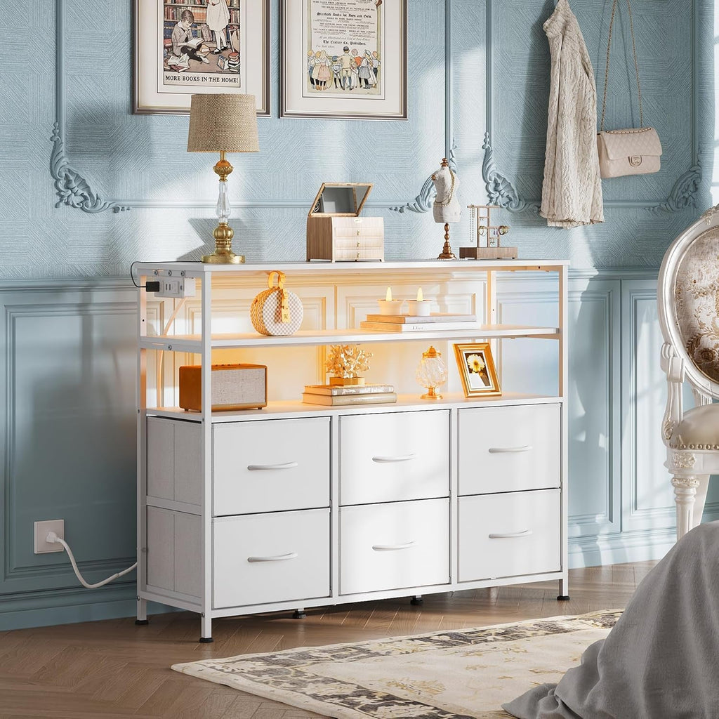 LED Dresser TV Stand with LED Lights & 6 Drawers