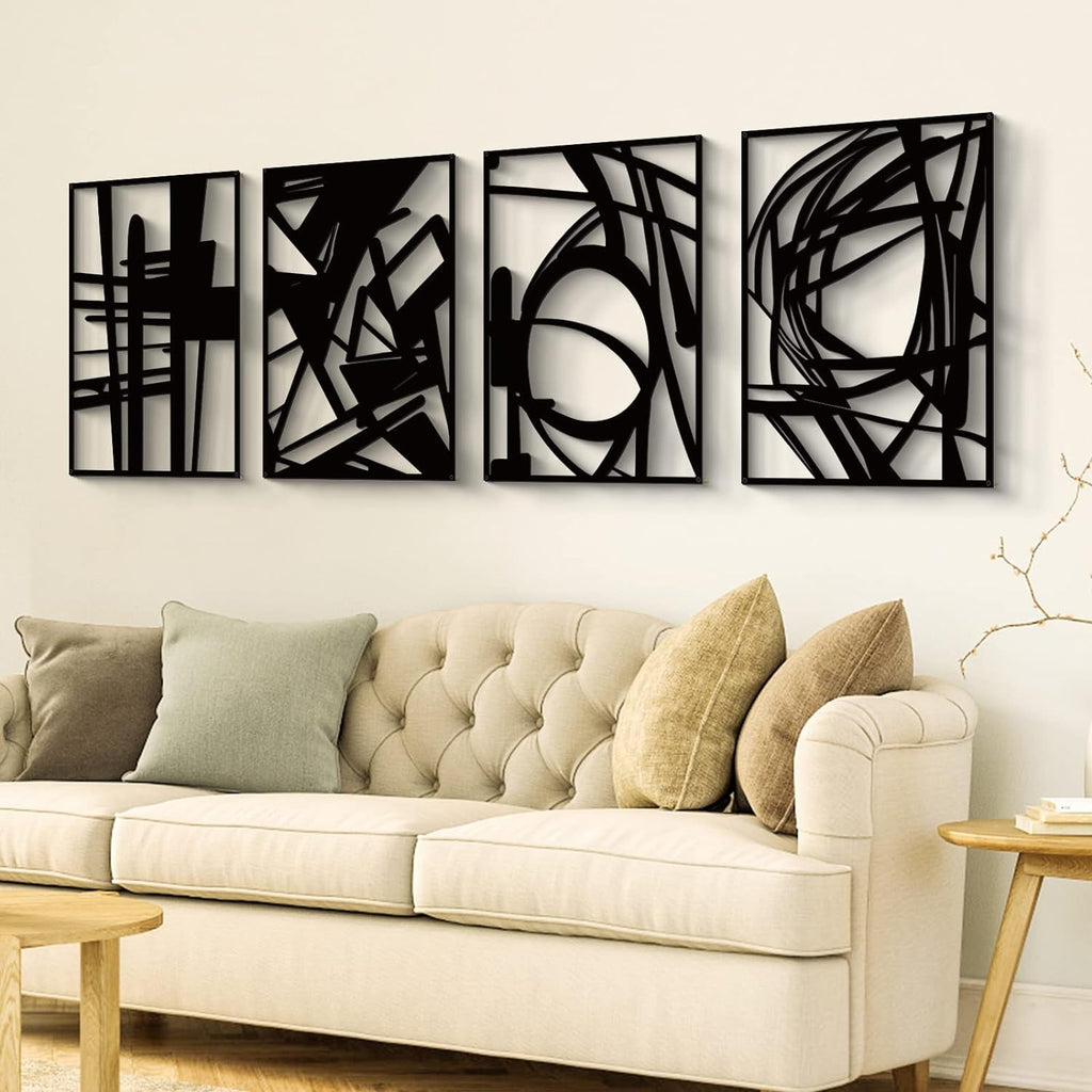 Black Abstract Metal Wall Art Set – Minimalist 3D Home Decor (4 Pack)