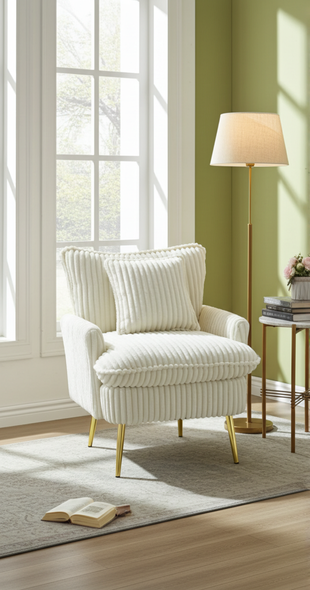 “30.31'' Corduroy Accent Chair – Soft Beige”