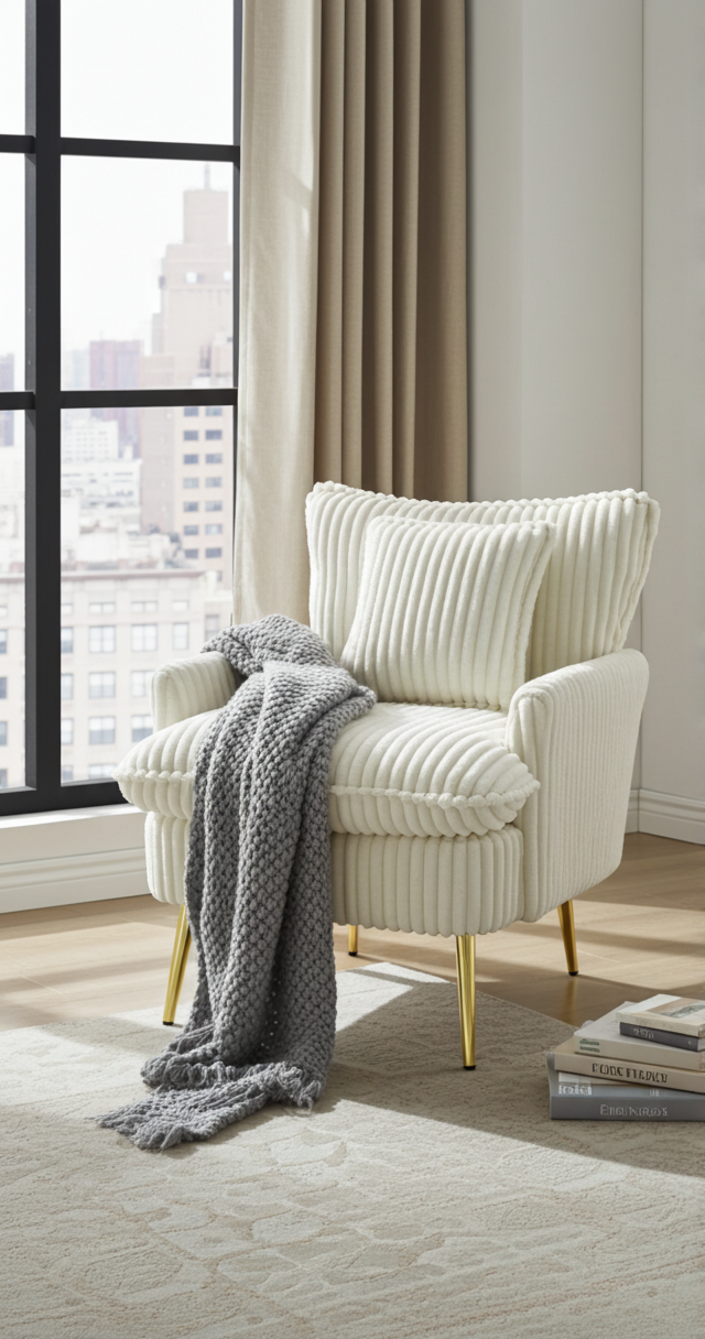 “30.31'' Corduroy Accent Chair – Soft Beige”