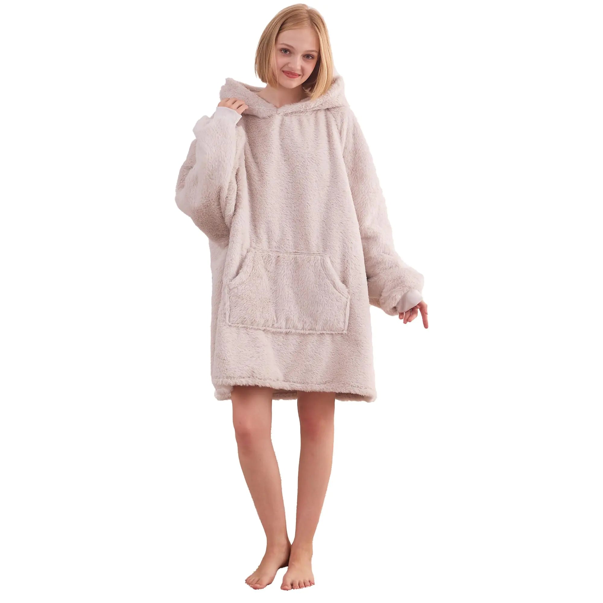CozyFur Hooded Blanket Sweatshirt - Ivory Grey